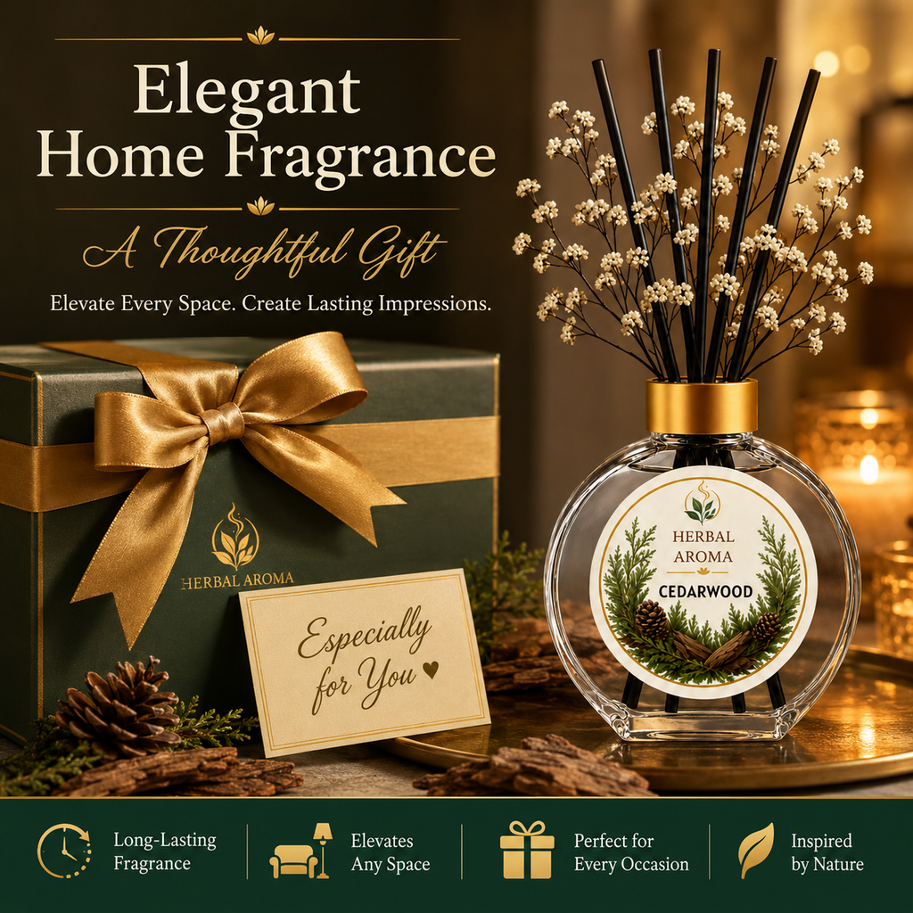 Herbal Aroma Cedarwood Home Fragrance Set, 3-Piece Reed Diffuser with 200 mL Refill and 200 mL Room Spray, 100 mL Diffuser