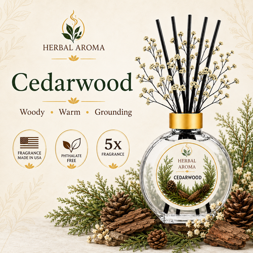 Herbal Aroma Cedarwood Home Fragrance Set, 3-Piece Reed Diffuser with 200 mL Refill and 200 mL Room Spray, 100 mL Diffuser