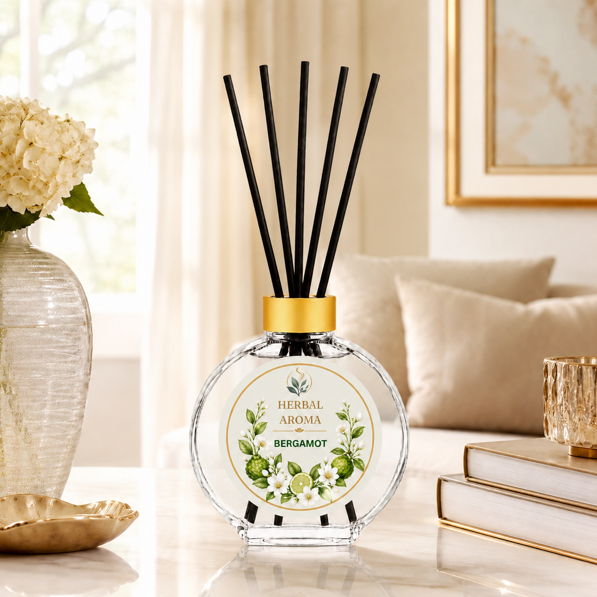 Herbal Aroma Bergamot Reed Diffuser Set, 3 Pack Home Fragrance Diffusers, 100 mL Each, 300 mL Total, Decorative Reed Diffusers for Home, Bedroom & Office