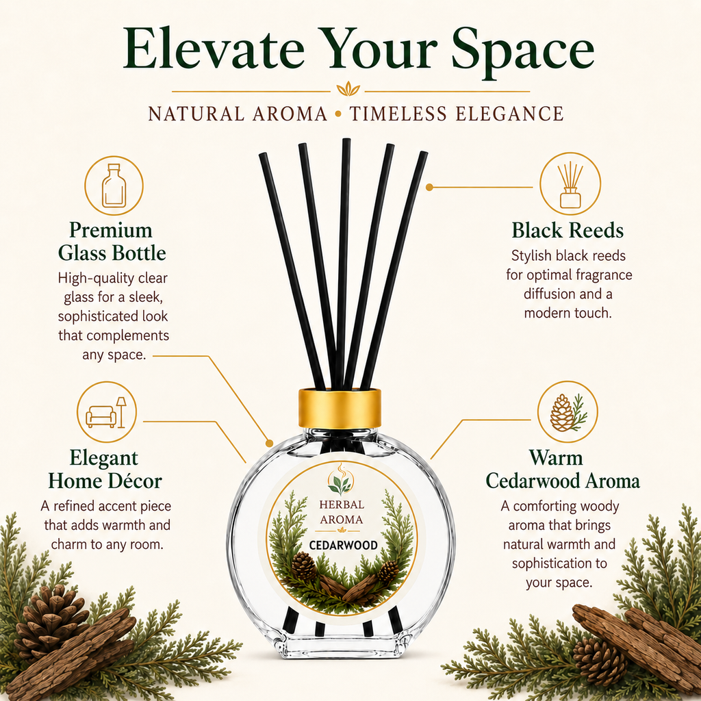 Herbal Aroma Cedarwood Reed Diffuser Set, 3 Pack Home Fragrance Diffusers, 100 mL Each, 300 mL Total, Woody Home Fragrance for Bedroom, Living Room & Office