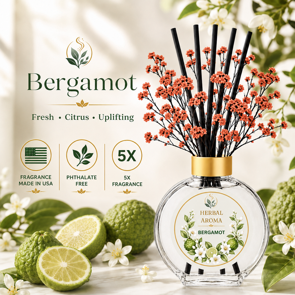 Herbal Aroma Bergamot Reed Diffuser Refill Set, 3 Pack, 200 mL Each, 600 mL Total, Includes Black Reeds, Home Fragrance Refill
