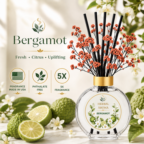 Herbal Aroma Bergamot Reed Diffuser Refill Set, 3 Pack, 200 mL Each, 600 mL Total, Includes Black Reeds, Home Fragrance Refill