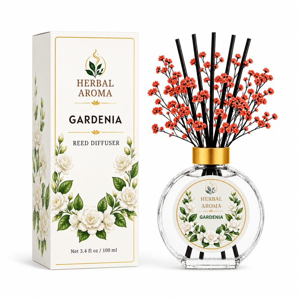 Herbal Aroma Gardenia Home Fragrance Set, 3-Piece Reed Diffuser with 200 mL Refill and 200 mL Room Spray, 100 mL Diffuser