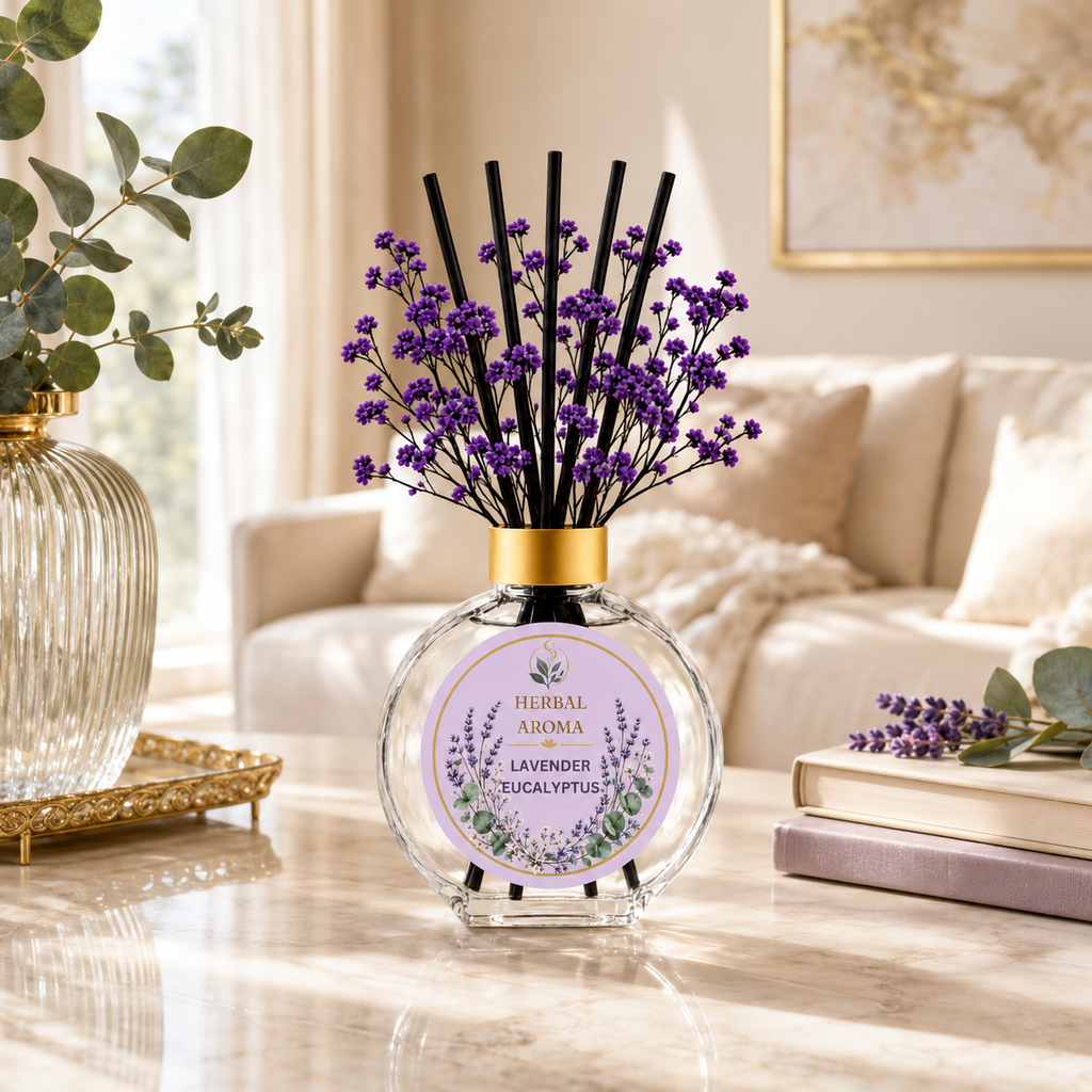 Herbal Aroma Lavender Eucalyptus Home Fragrance Set, 3-Piece Reed Diffuser with 200 mL Refill and 200 mL Room Spray, 100 mL Diffuser