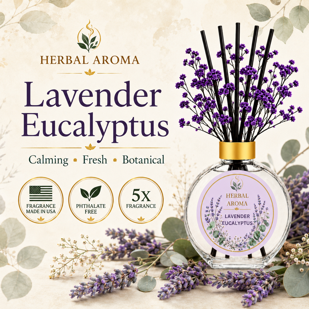 Herbal Aroma Lavender Eucalyptus Home Fragrance Set, 3-Piece Reed Diffuser with 200 mL Refill and 200 mL Room Spray, 100 mL Diffuser