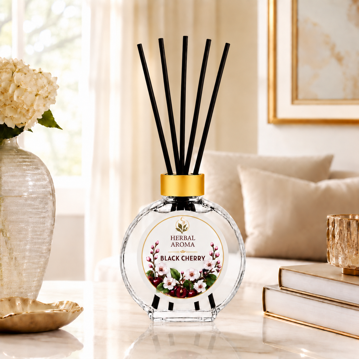 Herbal Aroma Black Cherry Reed Diffuser Refill Set, 3 Pack, 200 mL Each, 600 mL Total, Includes Black Reeds, Home Fragrance Refill