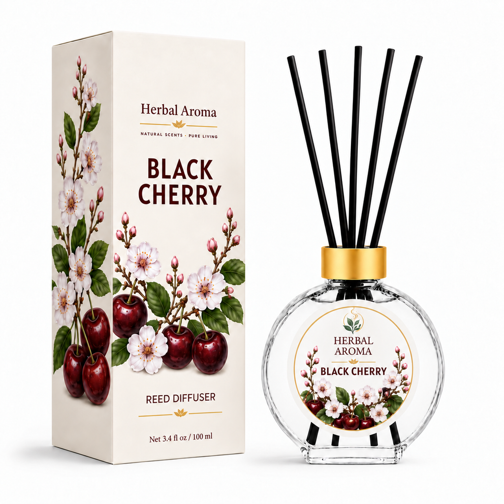 Herbal Aroma Black Cherry Reed Diffuser Refill Set, 3 Pack, 200 mL Each, 600 mL Total, Includes Black Reeds, Home Fragrance Refill
