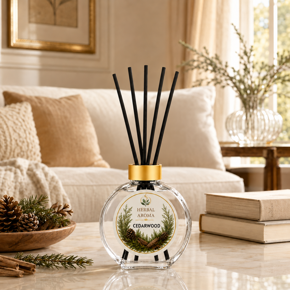 Herbal Aroma Cedarwood Reed Diffuser Refill Set, 3 Pack, 200 mL Each, 600 mL Total, Includes Black Reeds, Home Fragrance Refill
