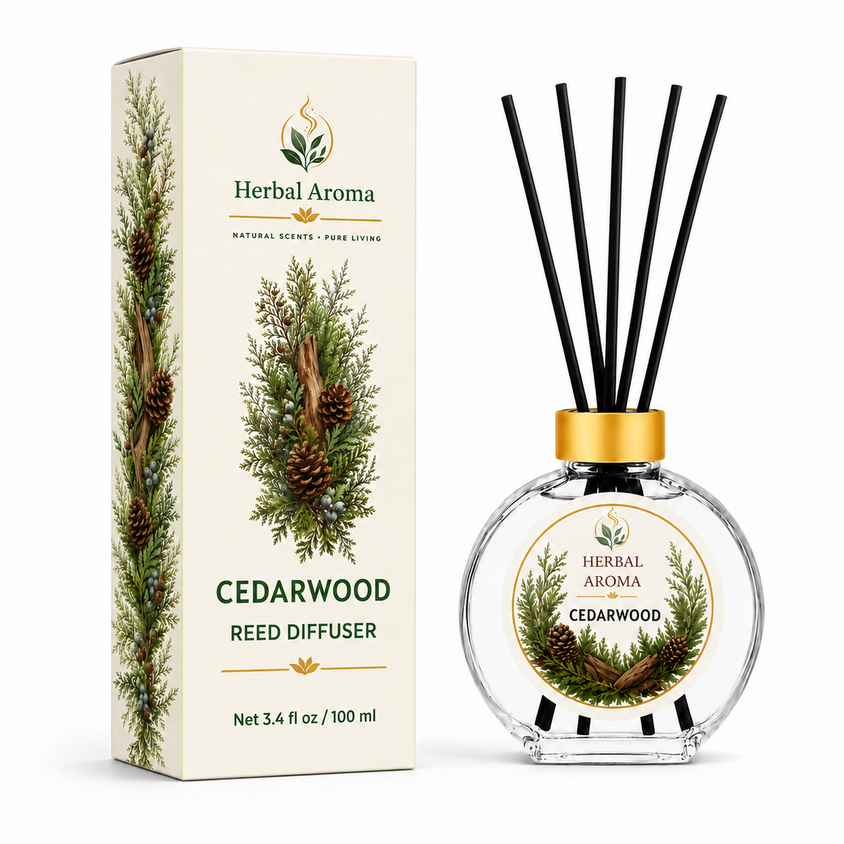 Herbal Aroma Cedarwood Reed Diffuser Refill Set, 3 Pack, 200 mL Each, 600 mL Total, Includes Black Reeds, Home Fragrance Refill