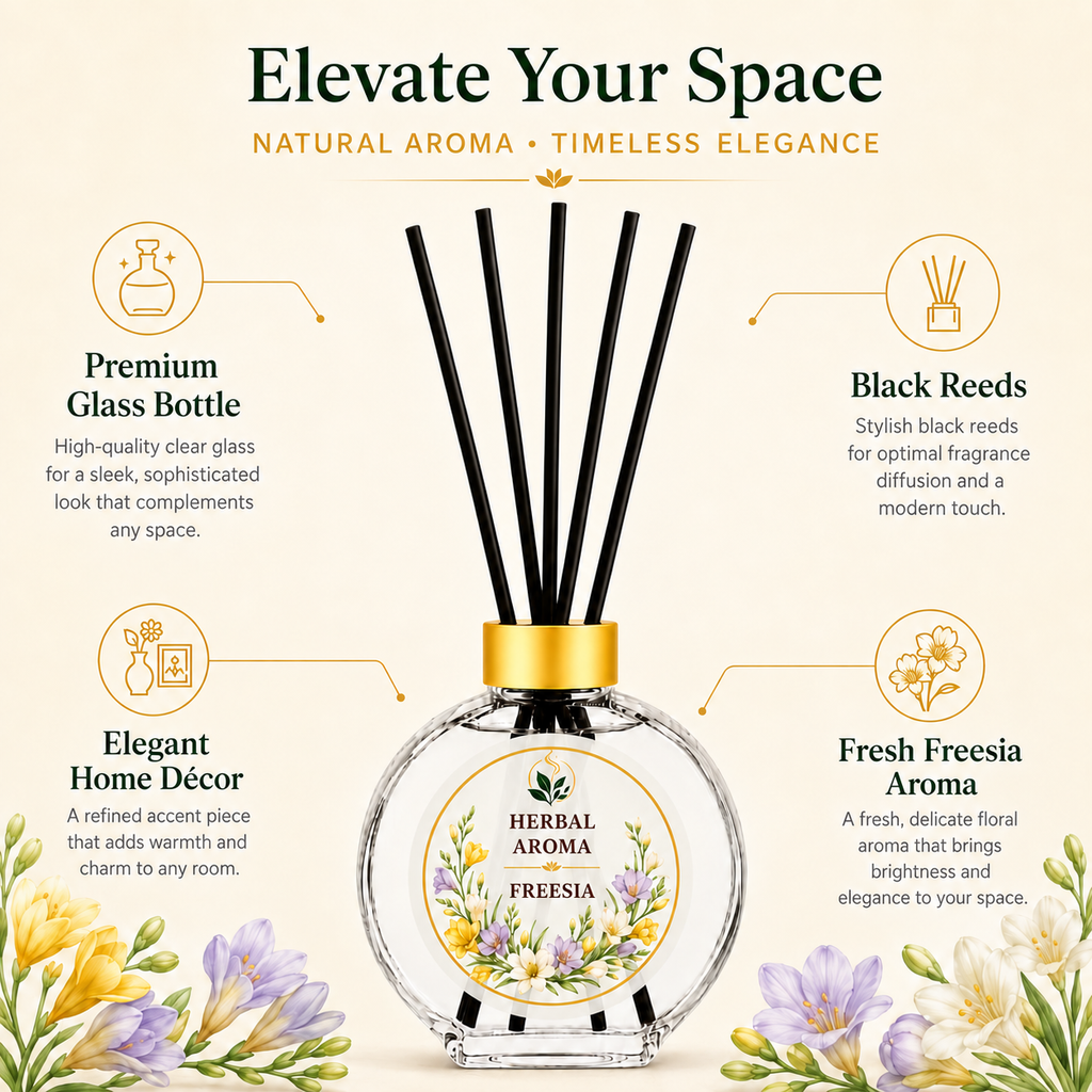 Herbal Aroma Freesia Reed Diffuser Refill Set, 3 Pack, 200 mL Each, 600 mL Total, Includes Black Reeds, Home Fragrance Refill