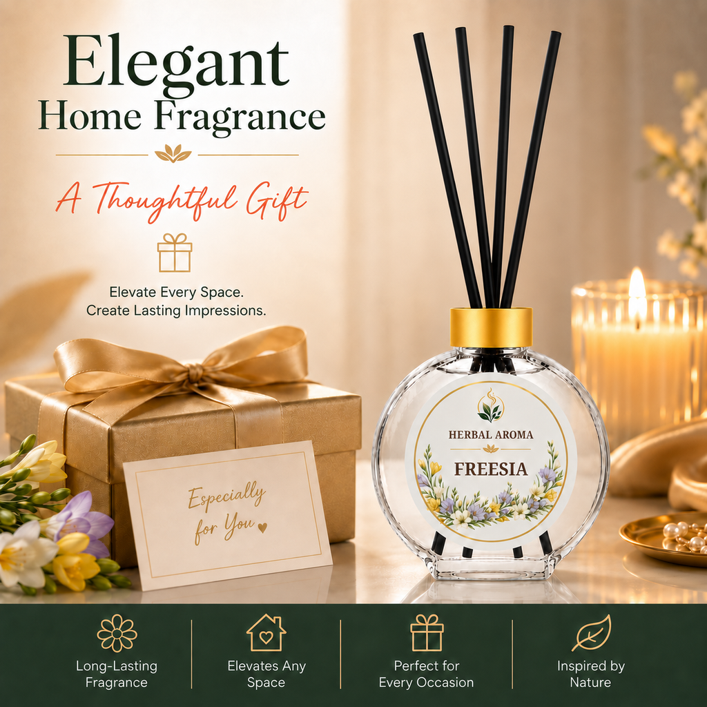 Herbal Aroma Freesia Reed Diffuser Refill Set, 3 Pack, 200 mL Each, 600 mL Total, Includes Black Reeds, Home Fragrance Refill