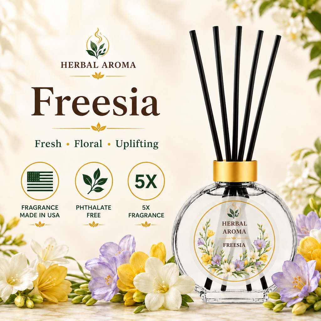 Herbal Aroma Freesia Reed Diffuser Refill Set, 3 Pack, 200 mL Each, 600 mL Total, Includes Black Reeds, Home Fragrance Refill