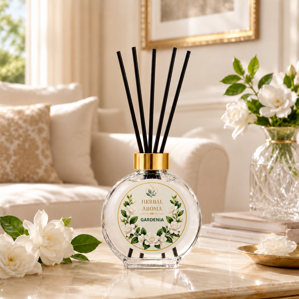 Herbal Aroma Gardenia Reed Diffuser Refill Set, 3 Pack, 200 mL Each, 600 mL Total, Includes Black Reeds, Home Fragrance Refill