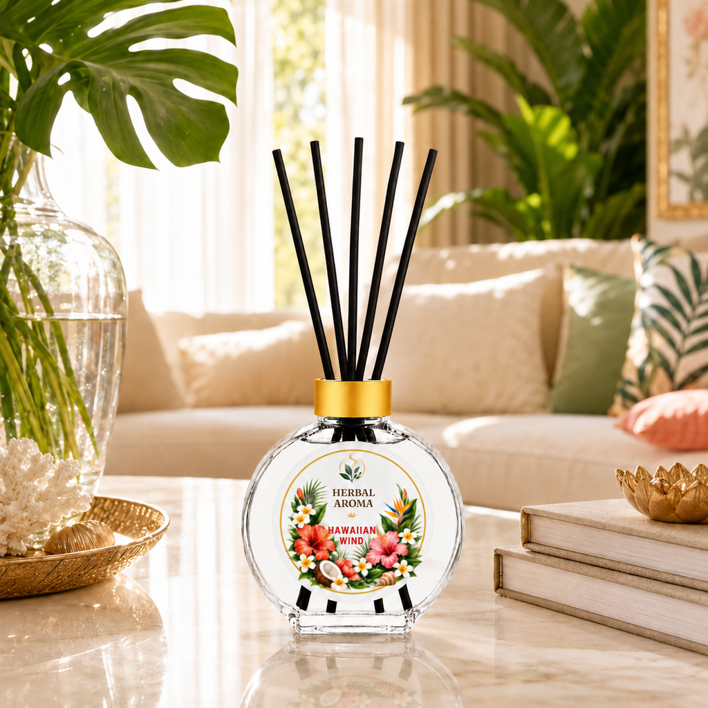 Herbal Aroma Hawaiian Wind Reed Diffuser Refill Set, 3 Pack, 200 mL Each, 600 mL Total, Includes Black Reeds, Home Fragrance Refill