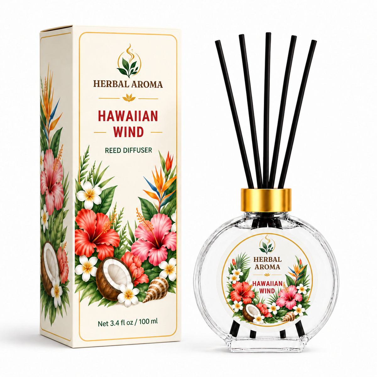 Herbal Aroma Hawaiian Wind Reed Diffuser Refill Set, 3 Pack, 200 mL Each, 600 mL Total, Includes Black Reeds, Home Fragrance Refill