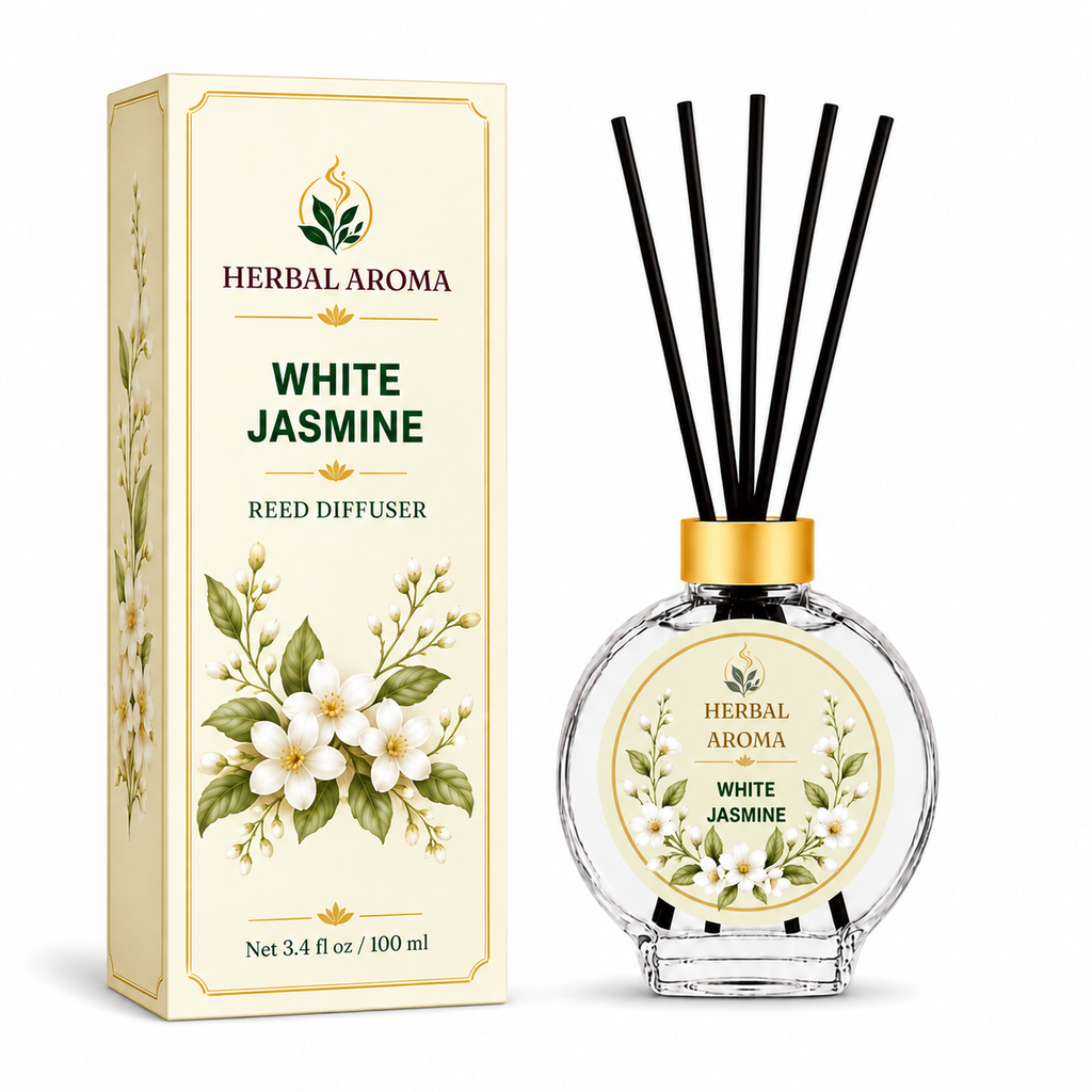 Herbal Aroma White Jasmine Reed Diffuser Refill Set, 3 Pack, 200 mL Each, 600 mL Total, Includes Black Reeds, Home Fragrance Refill