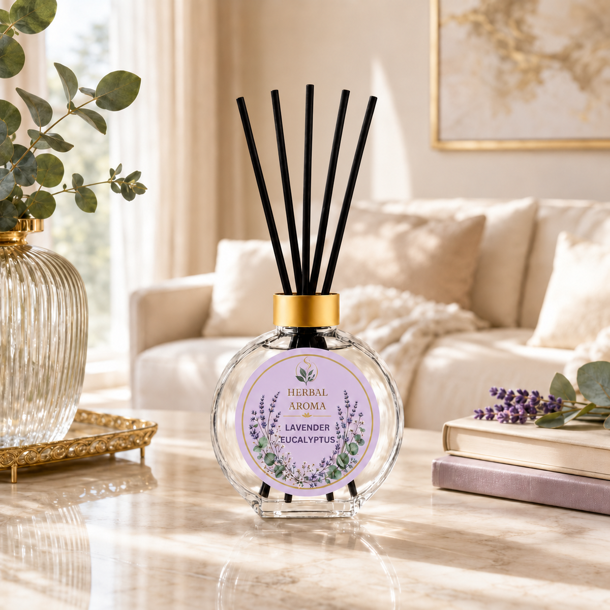 Herbal Aroma Lavender Eucalyptus Reed Diffuser Refill Set, 3 Pack, 200 mL Each, 600 mL Total, Includes Black Reeds, Home Fragrance Refill