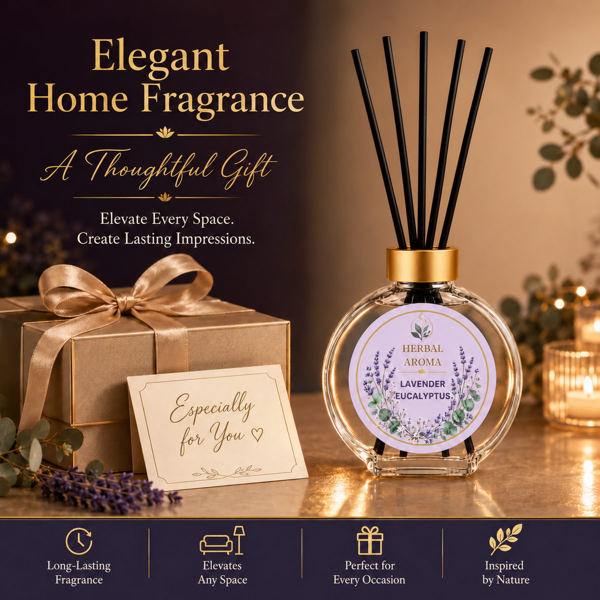 Herbal Aroma Lavender Eucalyptus Reed Diffuser Set, 3 Pack Home Fragrance Diffusers, 100 mL Each, 300 mL Total, Decorative Reed Diffusers for Home