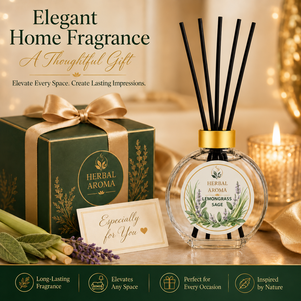 Herbal Aroma Lemongrass & Sage Reed Diffuser Refill Set, 3 Pack, 200 mL Each, 600 mL Total, Includes Black Reeds, Home Fragrance Refill