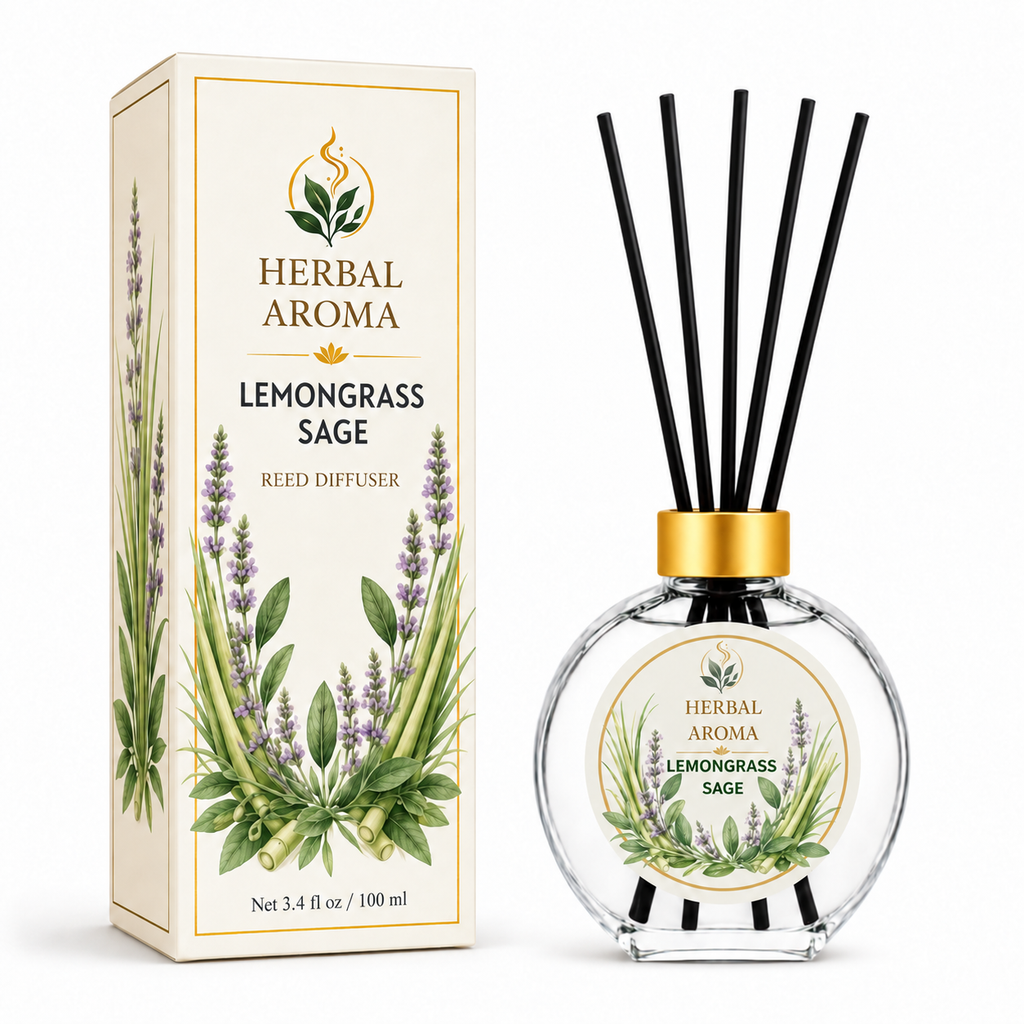 Herbal Aroma Lemongrass & Sage Reed Diffuser Refill Set, 3 Pack, 200 mL Each, 600 mL Total, Includes Black Reeds, Home Fragrance Refill