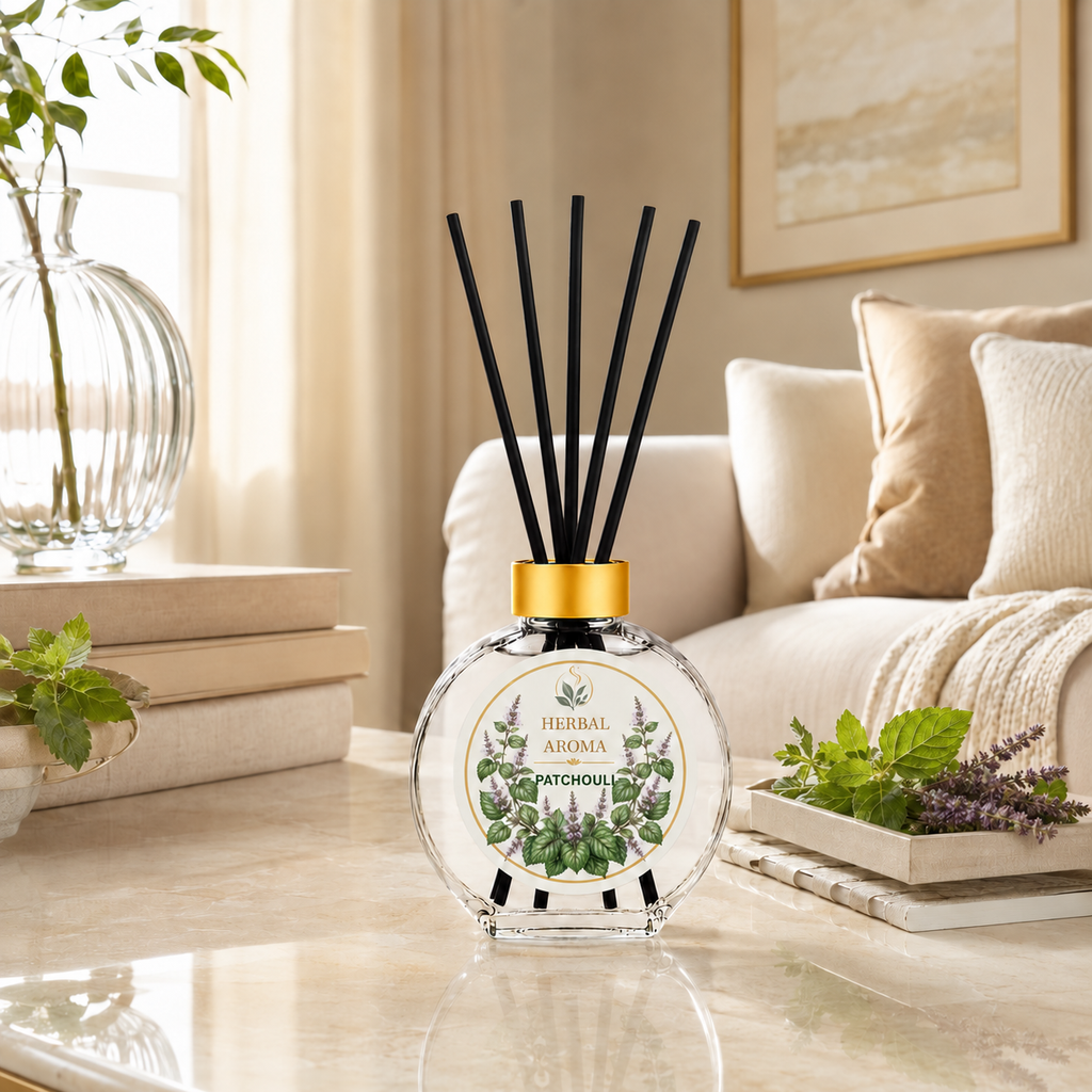 Herbal Aroma Patchouli Reed Diffuser Set, 3 Pack Home Fragrance Diffusers, 100 mL Each, 300 mL Total, Warm Earthy Reed Diffusers for Home & Office