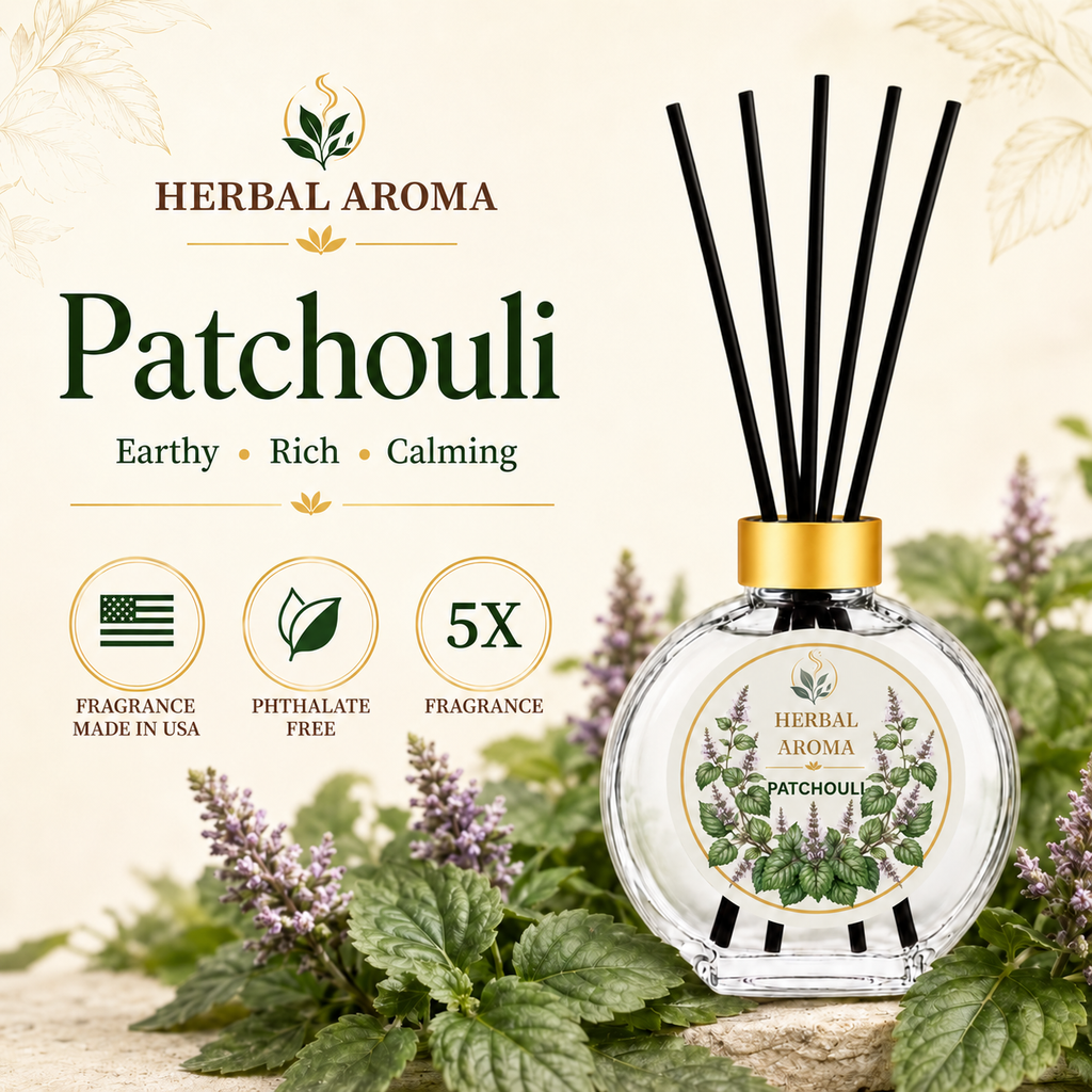 Herbal Aroma Patchouli Reed Diffuser Set, 3 Pack Home Fragrance Diffusers, 100 mL Each, 300 mL Total, Warm Earthy Reed Diffusers for Home & Office