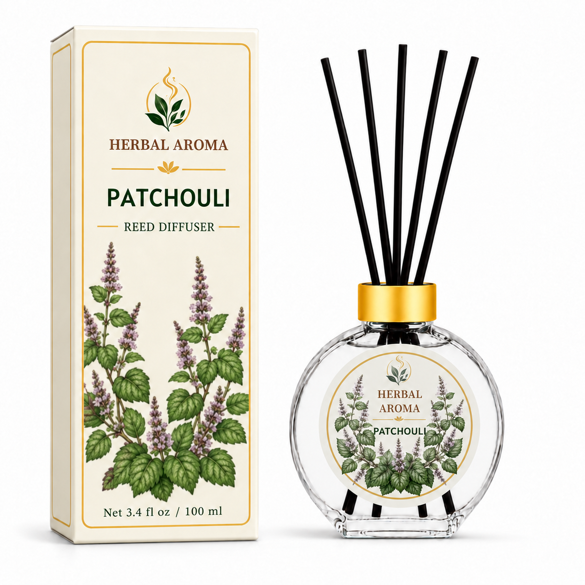 Herbal Aroma Patchouli Reed Diffuser Refill Set, 3 Pack, 200 mL Each, 600 mL Total, Includes Black Reeds, Home Fragrance Refill