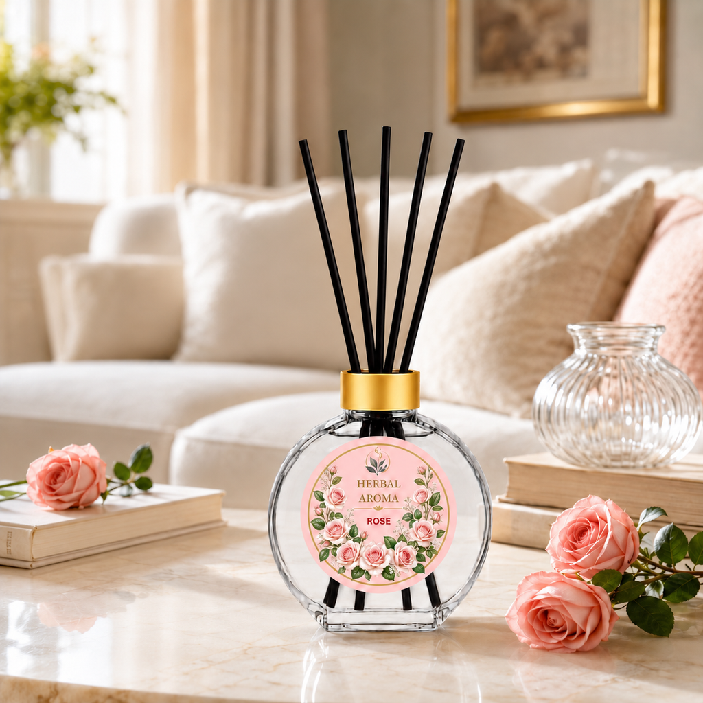 Herbal Aroma Rose Reed Diffuser Refill Set, 3 Pack, 200 mL Each, 600 mL Total, Includes Black Reeds, Home Fragrance Refill