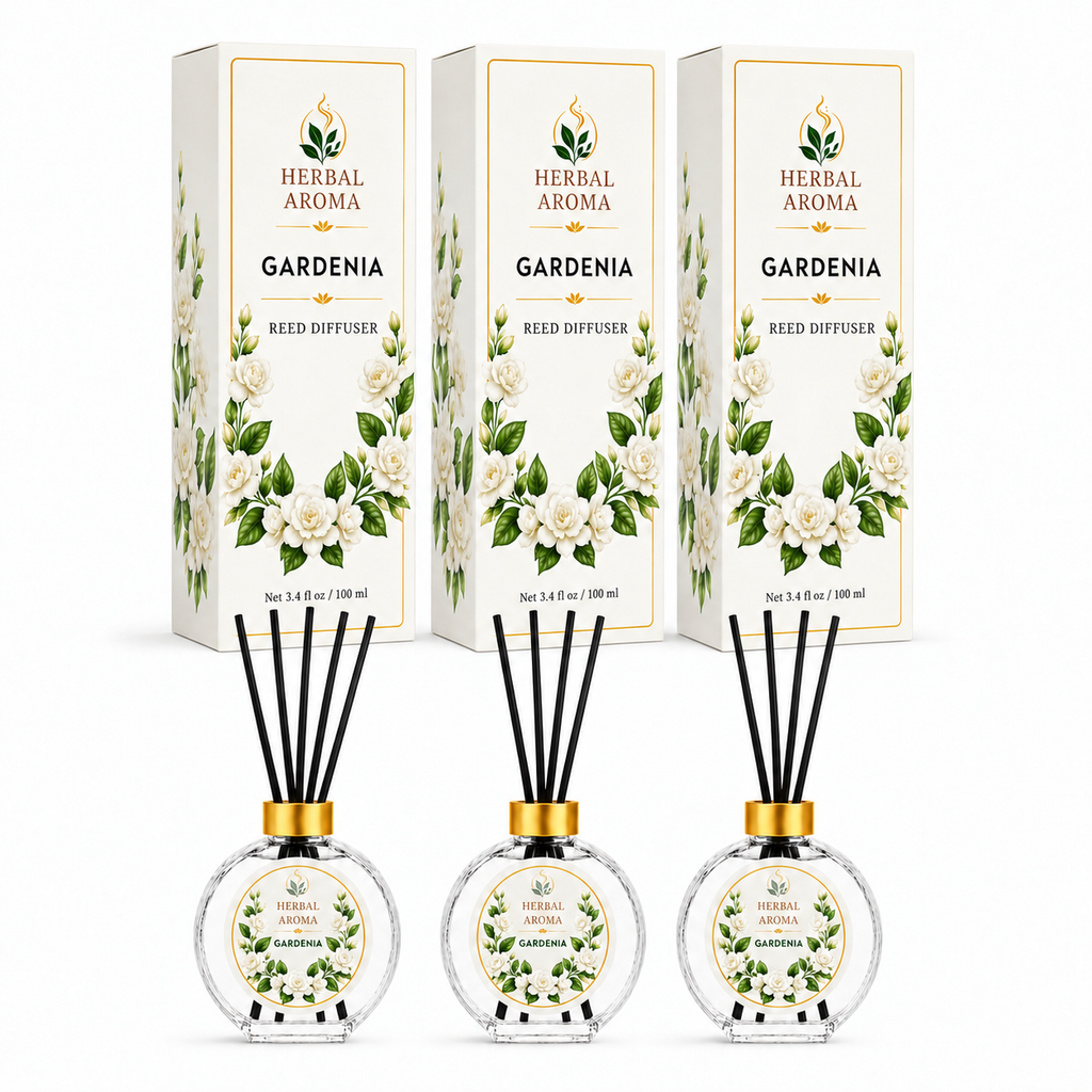 Herbal Aroma Gardenia Reed Diffuser Set, 3 Pack Home Fragrance Diffusers, 100 mL Each, 300 mL Total, Floral Reed Diffusers for Home, Bedroom & Office