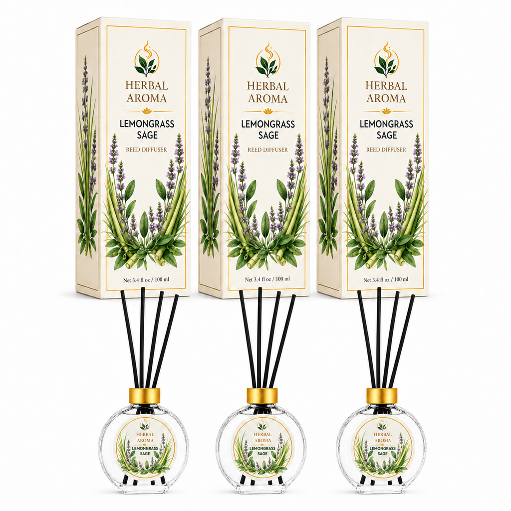 Herbal Aroma Patchouli Reed Diffuser Set, 3 Pack Home Fragrance Diffusers, 100 mL Each, 300 mL Total, Warm Earthy Reed Diffusers for Home & Office
