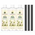Herbal Aroma White Jasmine Reed Diffuser Refill Set, 3 Pack, 200 mL Each, 600 mL Total, Includes Black Reeds, Home Fragrance Refill