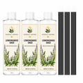 Herbal Aroma Lemongrass & Sage Reed Diffuser Refill Set, 3 Pack, 200 mL Each, 600 mL Total, Includes Black Reeds, Home Fragrance Refill