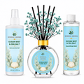 Herbal Aroma Ocean Mist & Sea Salt Home Fragrance Set, 3-Piece Reed Diffuser with 200 mL Refill and 200 mL Room Spray, 100 mL Diffuser