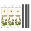 Herbal Aroma Patchouli Reed Diffuser Refill Set, 3 Pack, 200 mL Each, 600 mL Total, Includes Black Reeds, Home Fragrance Refill