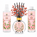 Herbal Aroma Rose Home Fragrance Set, 3-Piece Reed Diffuser with 200 mL Refill and 200 mL Room Spray, 100 mL Diffuser