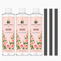 Herbal Aroma Rose Reed Diffuser Refill Set, 3 Pack, 200 mL Each, 600 mL Total, Includes Black Reeds, Home Fragrance Refill