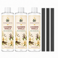 Herbal Aroma Cashmere Vanilla Reed Diffuser Refill Set, 3 Pack, 200 mL Each, 600 mL Total, Includes Black Reeds, Home Fragrance Refill